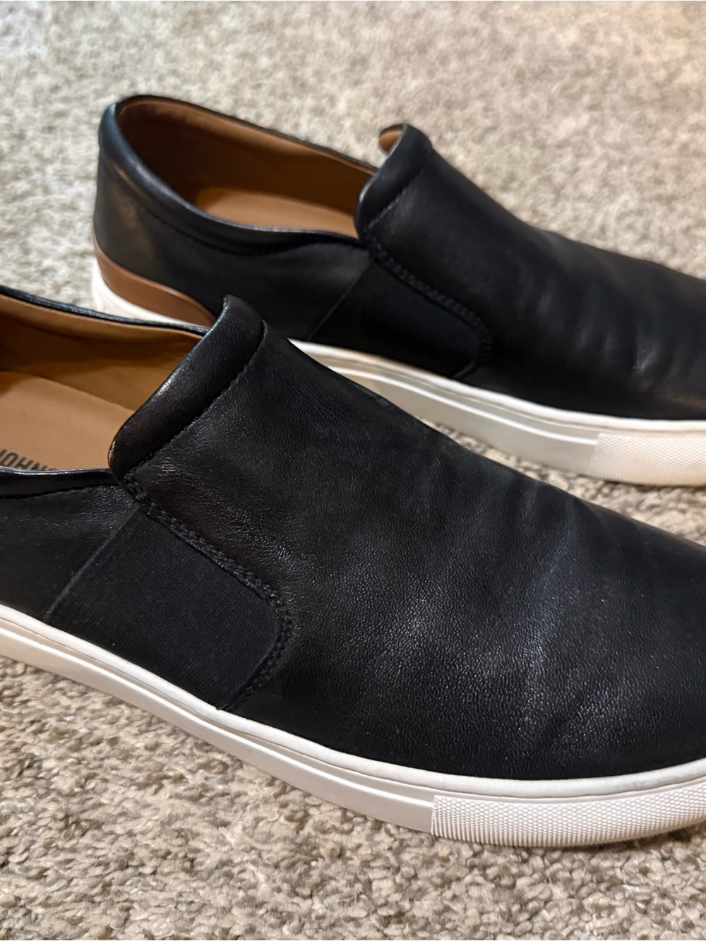 Men's Black Leather Slip-On Sneakers with White Sole Johnston Murphy - Picture 2 of 4